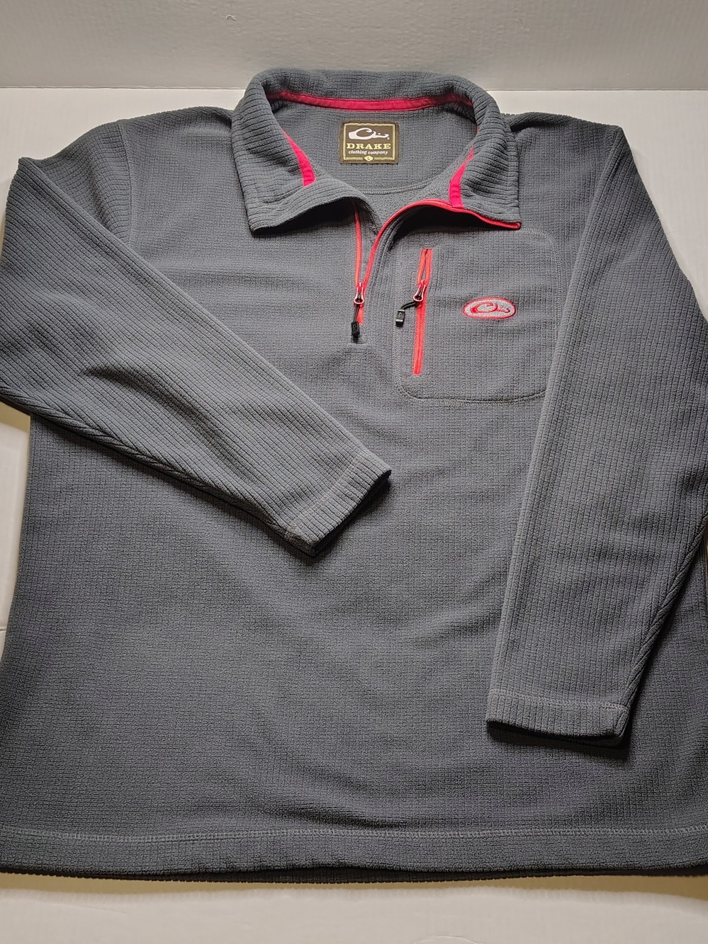 Drake Clothing Co Mens Large Gray Red Quarter Zip Fleece Pullover
